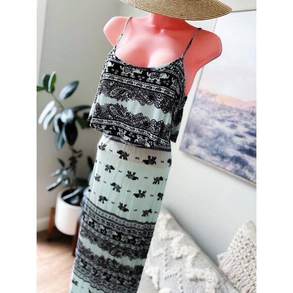 NWOT exotic boho flounce top flowy maxi dress sz M - Picture 1 of 4